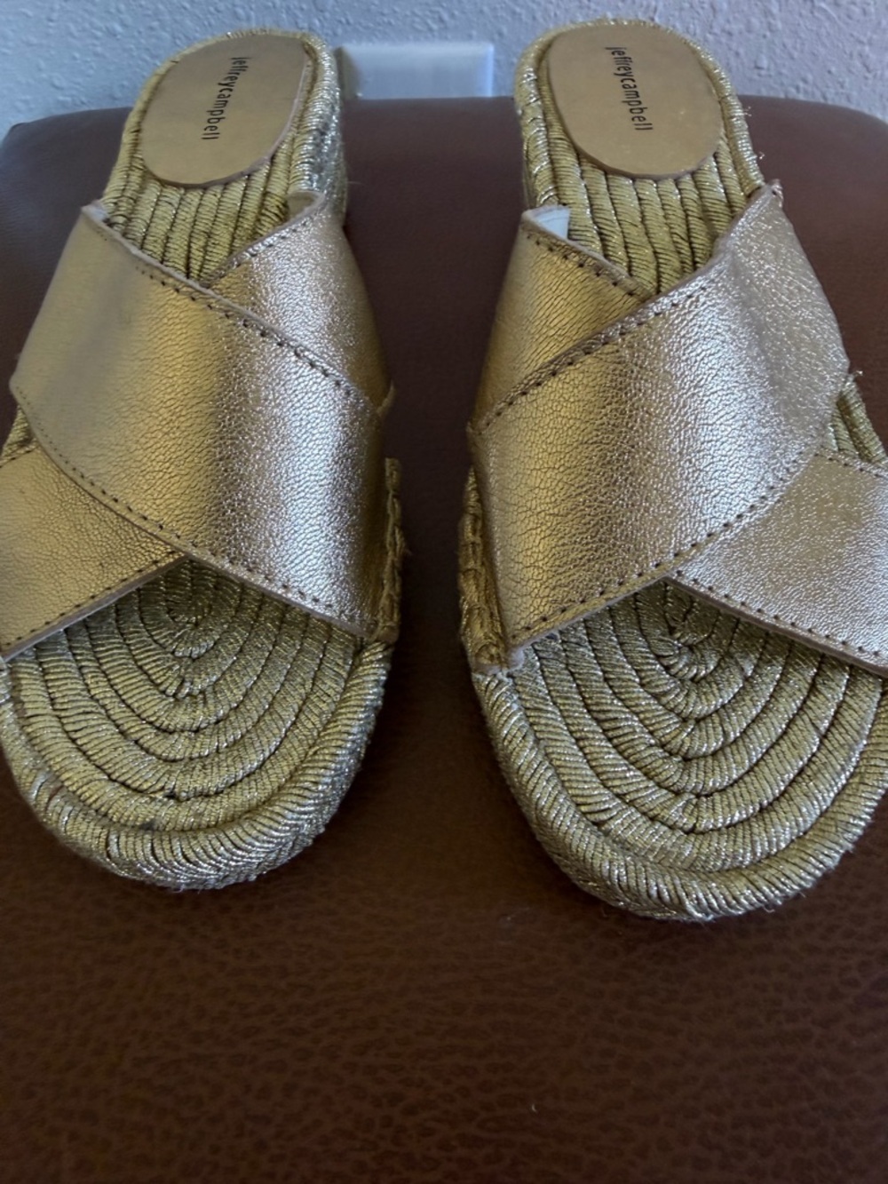 Jeffrey Campbell Gold Espadrille Slides Metallic Platform Sandals Spain Size 39 - Picture 2 of 6